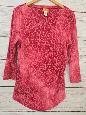 Ruby Rd Pink Scroll Print 3/4 Sleeve Top Size M Stretch Casual Blouse